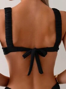 Swim Vcay Women Solid Color Back Tie Bikini Top, Perfect For Beach Vacation & Swimming Pool,Summer Beach - Black - View 3