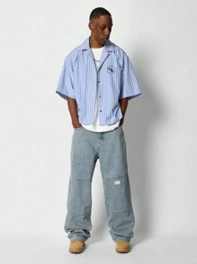 SUMWON Loose Fit Jean With Knee Panel Detail - Blue - View 3