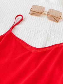 Soleia Summer Women's Holiday Red V-Neck High Slit Multi-Layer Cake Splice Loose Dress With Wide Straps For Seaside Vacation Or Graduation - Red - View 5