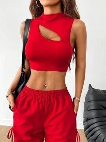 Coolane Set de 2 piezas de top sin espalda asimétrico y pantalón cargo fruncido tipo streetwear de baloncesto para mujer
