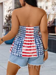 SHEIN LUNE Plus Size Women's Simple Printed Tube Top Everyday Shirt - Multicolor - View 2