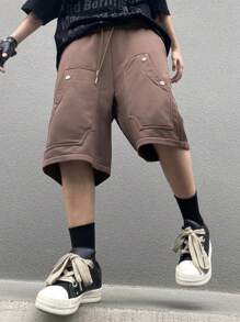 Manfinity EMRG Men's Solid Color Drawstring Waist Casual Fit Casual Shorts