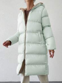 SHEIN Cottnline Zipper Front Hooded Puffer Coat - Mint Green - View 3