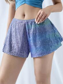 SHEIN ICON 女性夏季時尚漸變色亮片寬腿迷你短褲