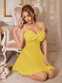3D Flower Design Lace See-Through Cami Sleep Dress Pajama Dress, Vacation