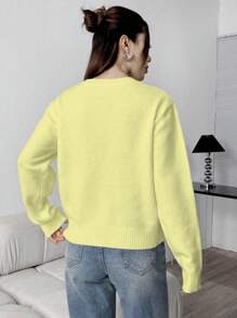 Flirla Women's Spring Autumn Casual Long Sleeve American Flag Pattern Sweater, Knit Pullover Fall Winter - Yellow - View 2