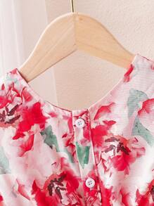 Bộ áo không tay in hoa mùa hè cho cô gái trẻ + Bộ váy in họa tiết, trang phục đi nghỉ mát ở bãi biển thông thường - Hồng - Xem 6