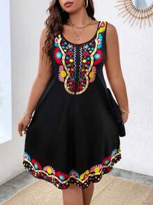 EMERY ROSE Vestido Sin Mangas De Talla Grande De Verano Con Impresión Floral Casual