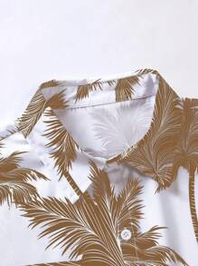 Men's Random Palm Tree Printed Shirt For Spring/Summer - Yellow - View 4