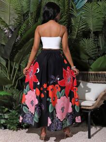 Zolique Falda larga de mujer estampada con flores para vacaciones - Multicolor - Ver 2