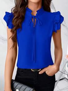 SHEIN Clasi Women's Day Tie Neck Ruffle Trim Blouse