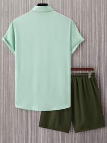 Manfinity RSRT Nam Thư Kỳ Nghỉ Hè & Áo Sơ Mi Ngắn Tay In Hình Cây Cọ Và Quần Short Trang Phục Thường Ngày, 2 Cái/bộ - Nhiều màu - Xem 2