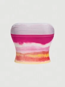 SHEIN MOD Plus Size Mùa Hè Đầy Màu Sắc Tie-Dye In Bandeau Top Tube Top - Nhiều màu - Xem 2