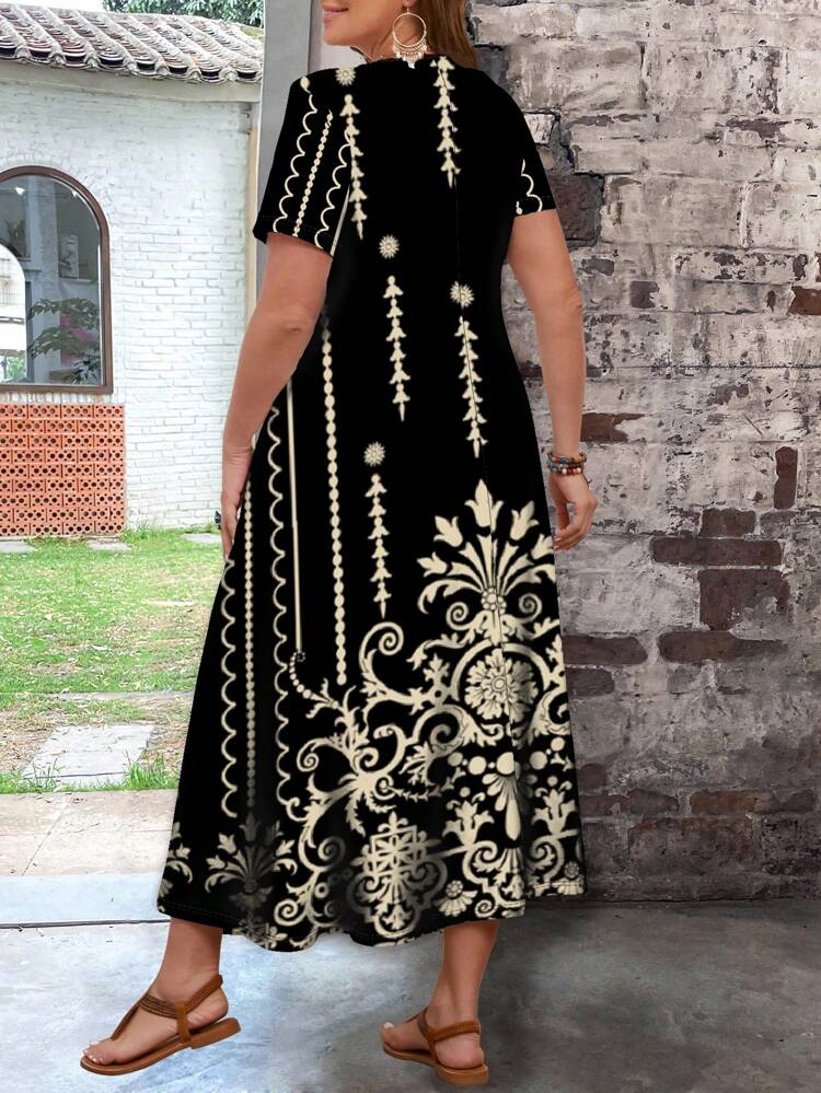 Women's Plus Size Boho Casual Retro Printed Dress For Summer