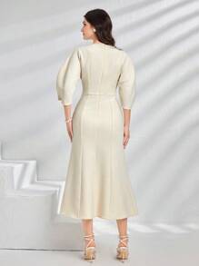 Modelyn Váy xẻ eo thanh lịch mùa hè dành cho nữ - Màu be - Xem 2