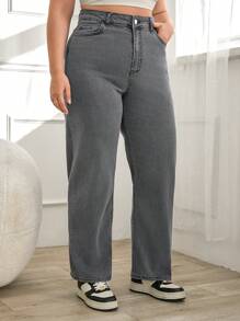 SHEIN Cottnline Fashionable Loose Solid Color Jeans For Plus Size Women - Grey - View 4