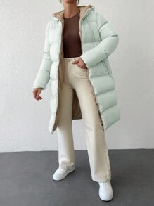 SHEIN Cottnline Zipper Front Hooded Puffer Coat - Mint Green - View 5