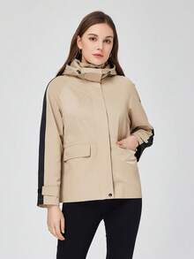 女士短款连帽休闲风衣夹克 - 駝色 - 查看 5