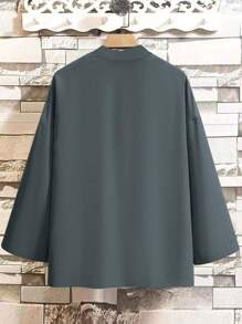 Claim Dot 男士度假休闲纯色落肩宽松日式衬衫，秋季 - 深灰色 - 查看 6