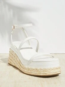 SHUZIA Dép đế bệt dệt đơn giản cho nữ có đế dày - trắng - Xem 3