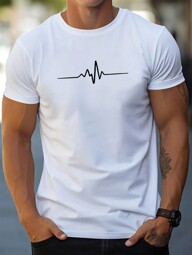 Men's Summer ECG Print Crew Neck Short Sleeve Casual T-Shirt