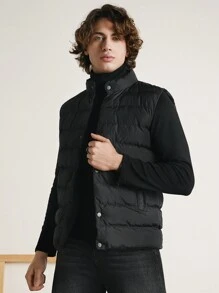 RueChic Men Classic Style  Winter Vest With Side Pockets And Small Stand Collar - Black - View 4