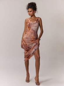 MUSERA 性感抽象印花高领中长连衣裙，优雅春夏度假派对装扮 - 彩色 - 查看 4