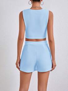 Firerie 女士簡約純色無袖上衣和短褲套裝 - 淺藍色 - 查看 2