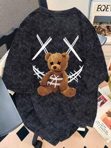 Manfinity LEGND 男士寬鬆短袖T卹，印刷文字設計 - 深灰色 - 查看 2