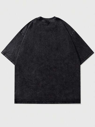 Street Life Camiseta de manga corta con estampado de estrella lavada y copos de nieve desgastada vintage para hombre, estilo de calle alta, escuela