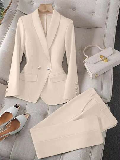 Franclia Apricot Color Long Sleeve Lapel Women's Suit Jacket And Pants Set Fall Cloth For Women