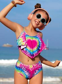 Tween Girl Printed Random Pattern Tankini Swimwear