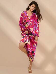 Anewsta Váy dài tay in hình đèn lồng thường ngày mùa hè dành cho nữ có đường viền cổ chữ V - Nhiều màu - Xem 1