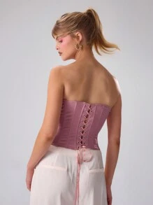 MUSERA Summer Elegant Solid Color Fishbone Clip Back Cross Tie Slim Fit Tube Top Vacation Spring Summer