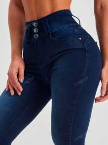 American Style Multi-Button Design Tight Lifting Waist Slim Fit Jeans