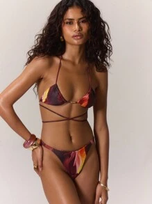 Musera Resort 抽象印花裹身比基尼上衣度假夏季海滩伊比沙岛沙滩装可爱性感节日优雅泳装秋季 - 彩色 - 查看 5