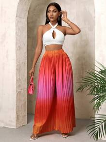 SHEIN Slayr 女士漸層褶皺寬腿褲 - 橘色 - 查看 6