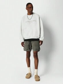 SUMWON Áo nỉ thêu cổ tròn cỡ lớn vừa vặn - Màu Xám nhạt - Xem 4