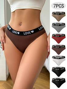 Women Color-Blocked Edging Triangle Panties With Letter Print (Set Of 7) Sports