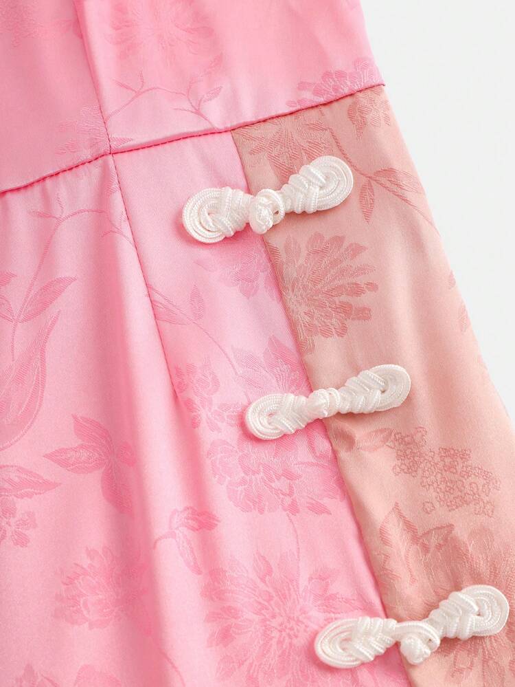 Teen Girl Summer Elegant Dress With Buckle Decoration, Side Slit And High-Low Hem