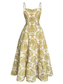 EARO Women's Vacation Plant Print Ruffle Strap Dress - Yellow - View 4