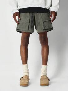 SUMWON Pull On Cargo Corduroy Short - Army Green - View 1