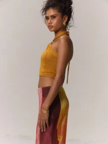 MUSERA 金色镶边镂空针织上衣 夏季露脐吊带衫 假日 - 黃色 - 查看 4