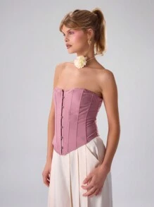 MUSERA Summer Elegant Solid Color Fishbone Clip Back Cross Tie Slim Fit Tube Top Vacation Spring Summer