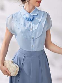 Modelyn Elegant Women's 3D Floral Decorated Top And Skirt Set