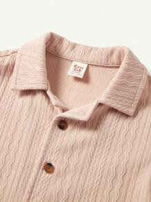 Cozy Pixies Camiseta informal de manga corta con cremallera completa y unicolor para bebé niño - Albaricoque - Ver 3