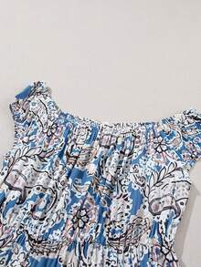 Astylish Blue Boho Paisley Print Off Shoulder Dress - Multicolor - View 7