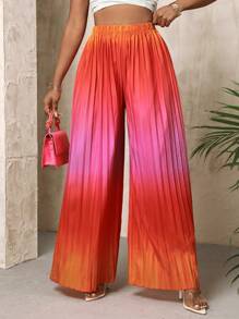 SHEIN Slayr 女士漸層褶皺寬腿褲 - 橘色 - 查看 4