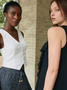 Maija Women Summer Casual Solid Textured Single-Breasted Suit Vest - Beige - View 15