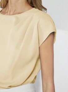 BizChic بلوزة نسائية سوداء غير متماثلة بأكمام خفاش، لون سادة، أسلوب أساسي للتنقل الحضري، ملابس كاجوال أنيقة بسيطة للأعمال، مناسبة للمعلمين وارتداء المكتب